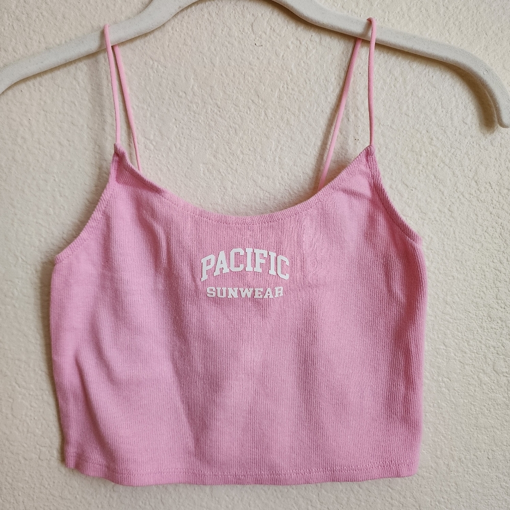 Pac Sun Pink Logo Tank Top Baby Tee Bungee Straps NWT Size Small